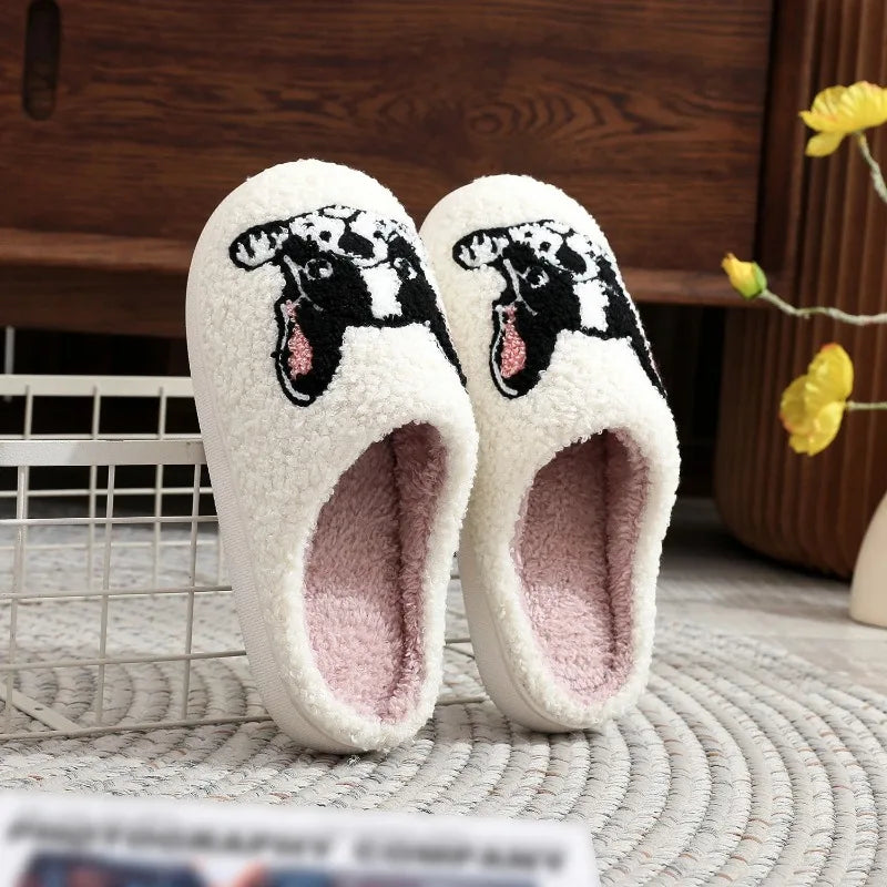 Pet Pattern French Bulldog Embroidery Stuffed Home Platform Cozy Furry Cotton Slippers Cute Warm Non-Slip Indoor Slippers